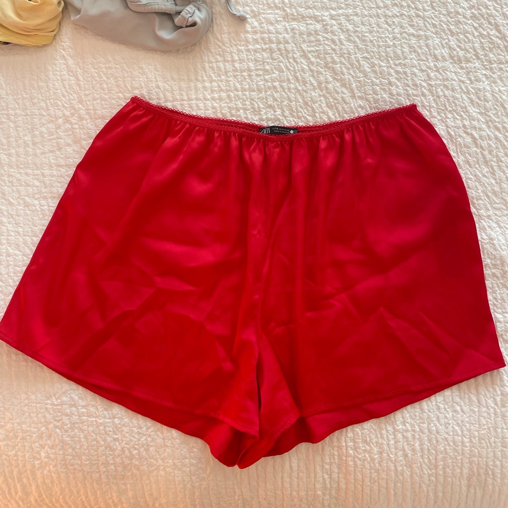 Zara silk red shorts